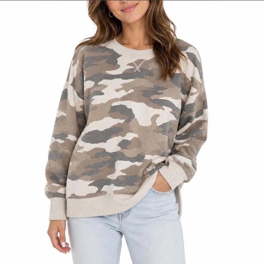 Aerie Camouflage Pullover Sweatshirt Size M Brown Multicolor